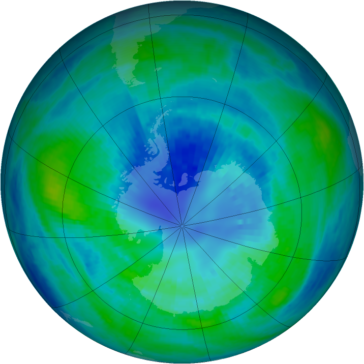 Antarctic ozone map for 08 April 2003